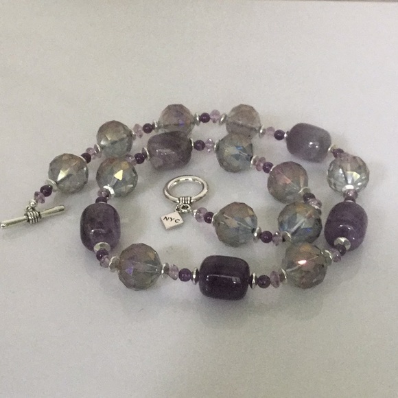 Vtg.20”NecklaceW/AmethystBarrel Beads&GlassCrystal - Picture 3 of 6